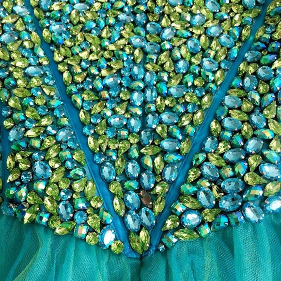 SHERRI HILL Crystal Rhinestone Bead Strapless Bustier Tulle Prom Pageant Dress 8 - Picture 6 of 6